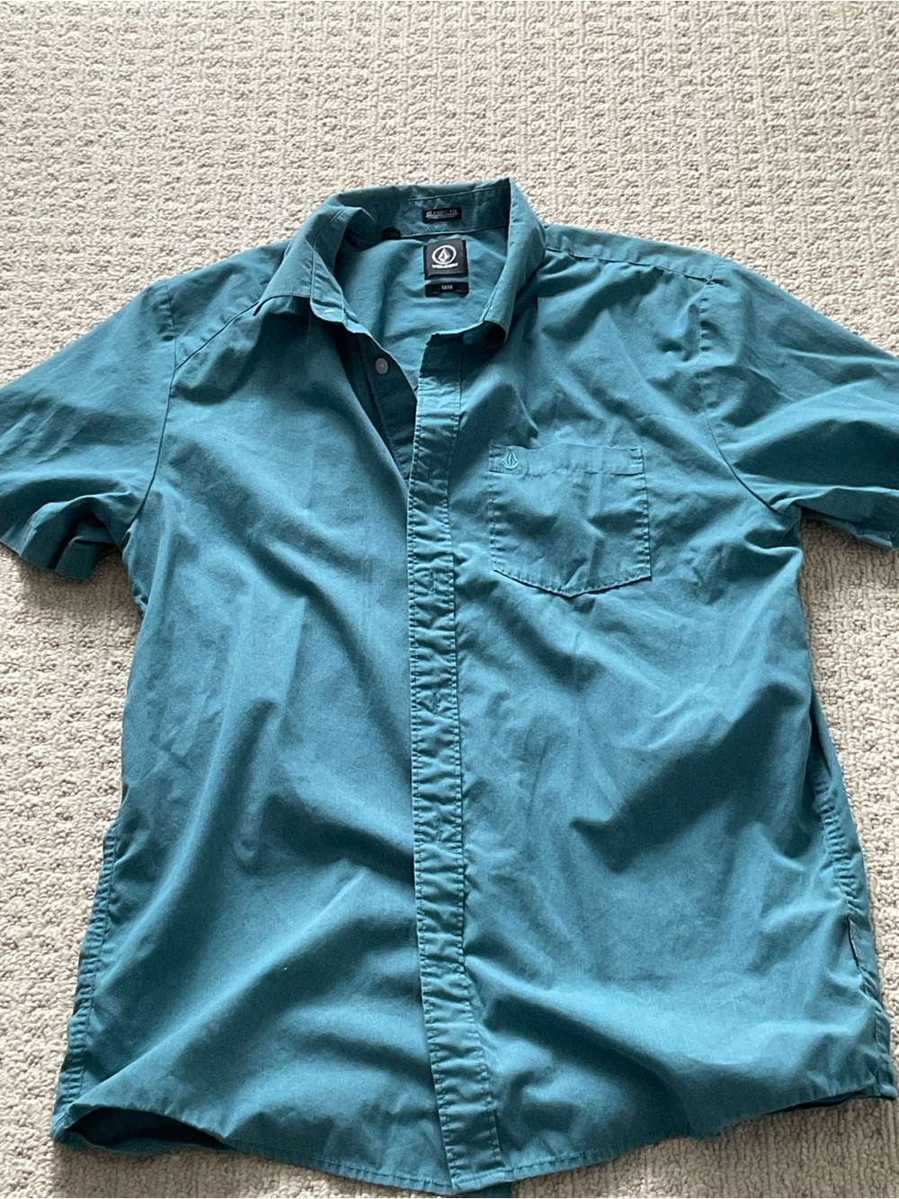 Men's Teal Short-Sleeve Button-Up Shirt VOLCOM Shirt SMALL